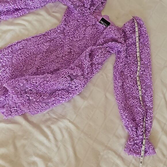 Pieces Premium 3D Rose Petal Long Sleeve Midi Fit & Flare Dress Lavender Medium - Picture 10 of 16